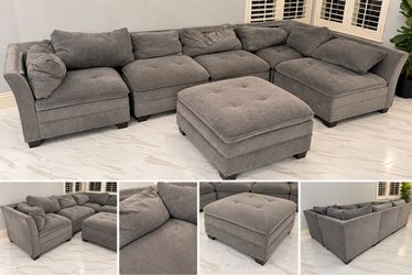 Large Gray Sectional Sofa with Ottoman