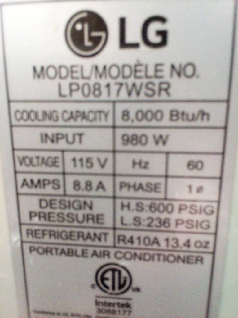 LG Model#LP0817WPS portable Air conditione