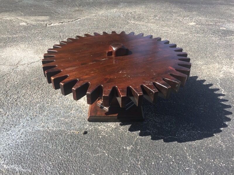 Ethan Allen gear table, antique gear style table
