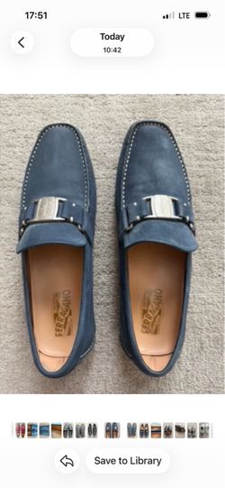 Salvatore Ferragamo Gancini Men’s Loafers Navy Blue Suede Size 10 D Made in Italy