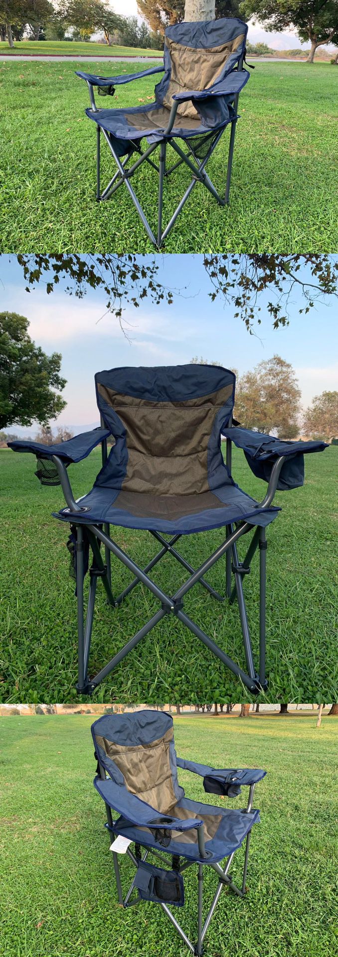 More pieces available. Brand new!Heavy-Duty Portable Camping Chair, Collapsible Padded Arm Chair with Cup Holders and Lower Mesh Side Pocket, Blue
