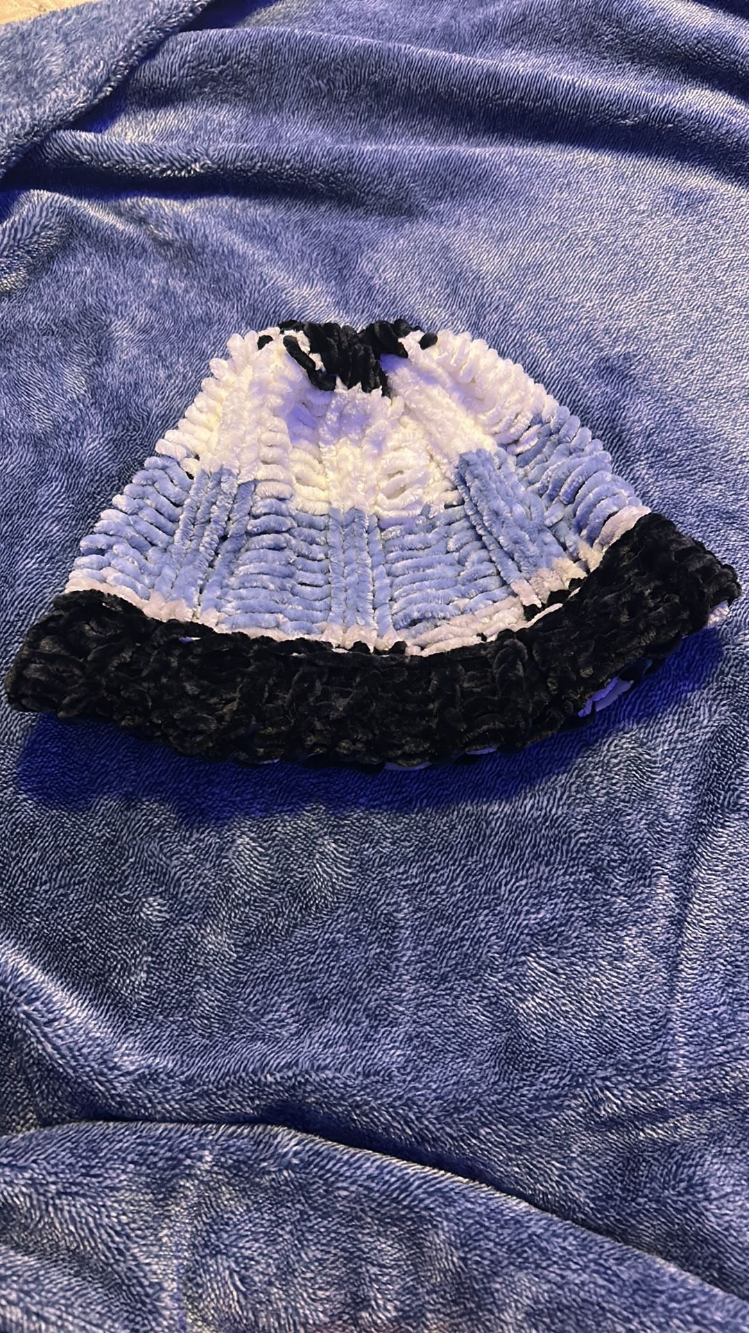 Blue, White, Gray And Black Kitted Hat