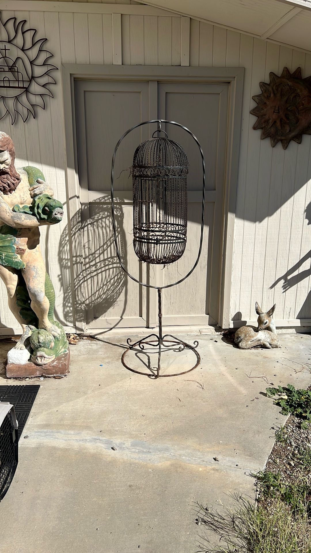 Old Victorian Style Wrought Iron Hanging Bird Cage