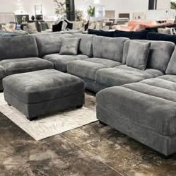 New 127x164x66 Corduroy Sectional Couch With Ottoman / Free Delivery 