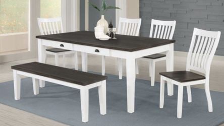 6 Pcs Espresso N White Farm Style Dining Set