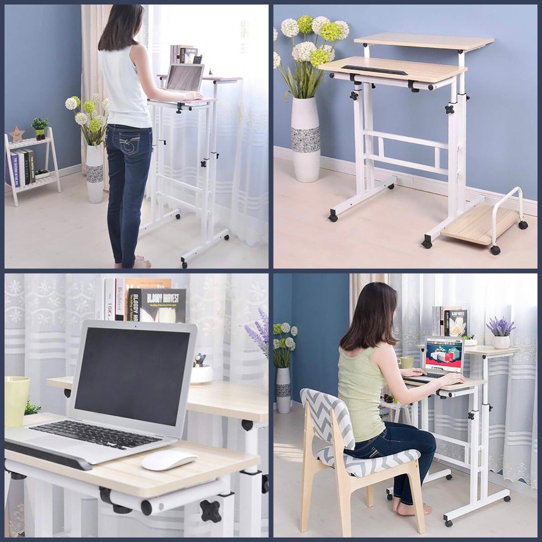 New Adjustable Standing Desk with Wheels Multi Tier Workstation Portable Cart