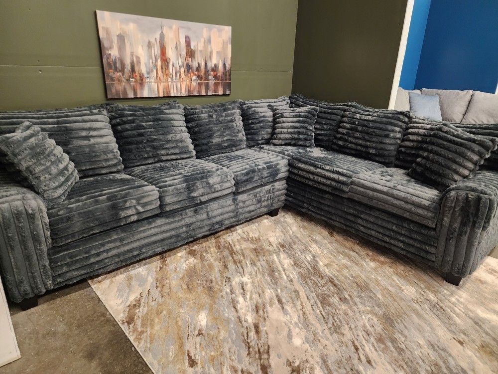 NEW MODEL ALERT! Brand New Byers Market Gunmetal Grey Thick Corduroy RAF 2pc Corner Sectional