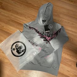 hell star hoodie grey and pink size small fits a m 