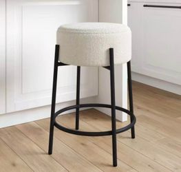 24" Modern Backless Bar Stool with Round Soft Padded Boucle Seat and Metal Base