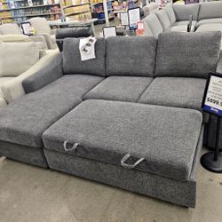 Gray Microfiber Sectional Sleeper Sofa Couch 