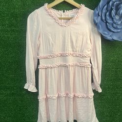 Franki Pink Ruffle Long Sleeve Dress Size 12 Brand New 
