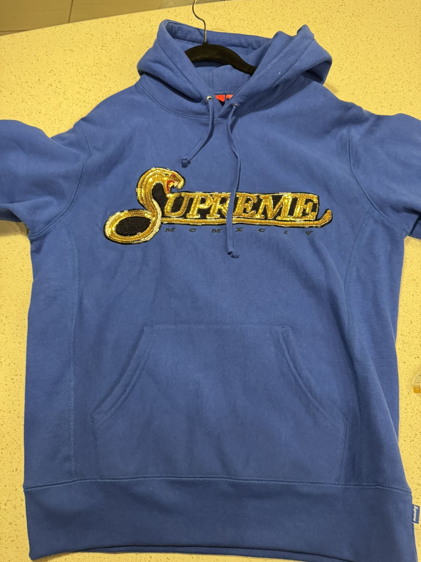 Supreme Adult Medium Sequin Viper Hooded Sweatshirt in Royal Blue