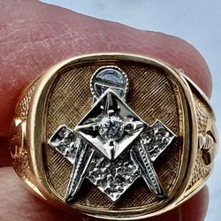 Big Masonic Gents Gold Diamond Ring Solitaire VS-SI Size 10.25 