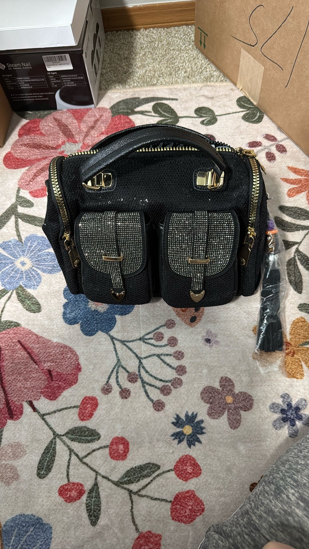 Black Purse Pockets Sparkles Rienda