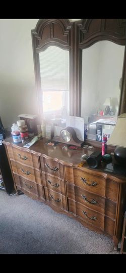 French Provincial Wood Dresser with Mirror