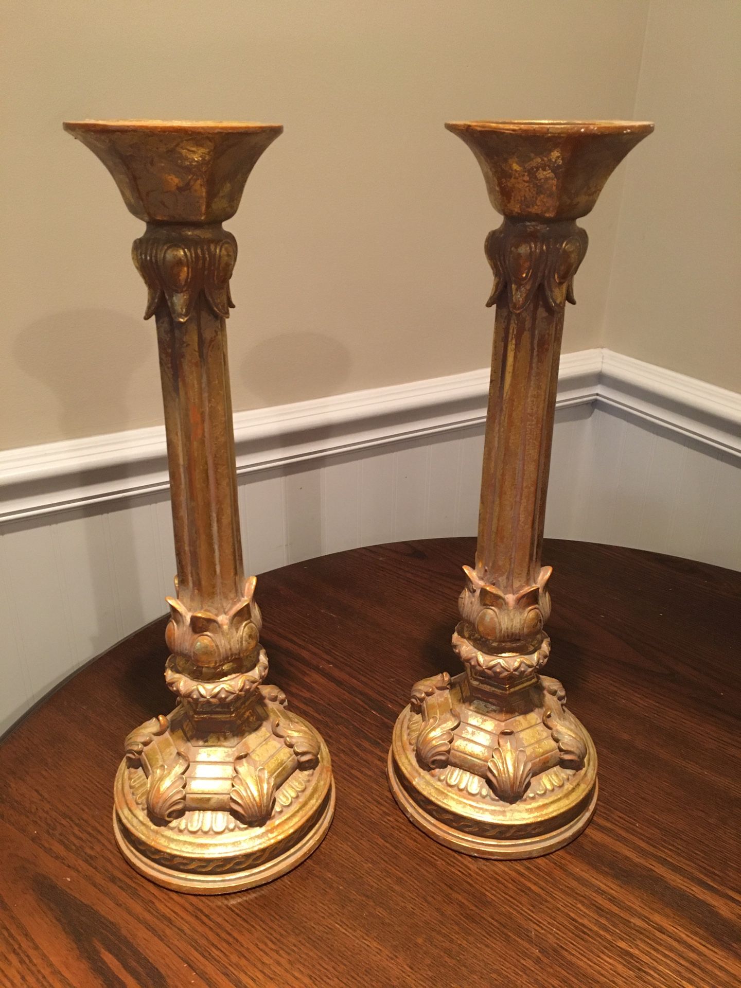 Two Antique Gold Candlesticks - 18” tall. $10