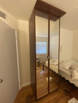 Wood-Frame Wardrobe with Full Mirror Doors