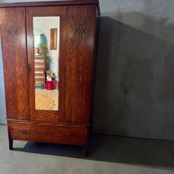 Antique Tiger Oak Armoire 1920s