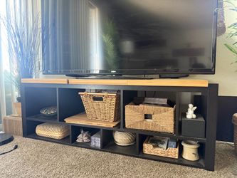 Modern Black & Bamboo Two-Tone TV Stand / Media Console Unit