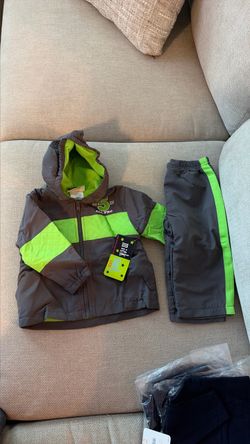 Kids Gray & Neon Green Jacket and Pants Set size 12 months