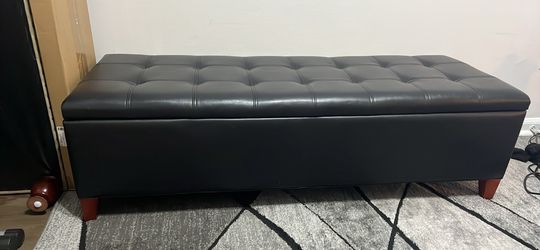 Large black leather ottoman new