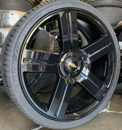 26” TEXAS EDITION BLACK WHEELS With TIRES fits Tahoe Silverado Sierra Yukon C03