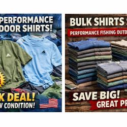 Bulk Performance Fishing Shirts S - L – XL– 2XL -3XL (Returns / Misfits)