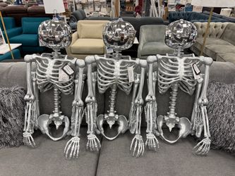 Halloween Prop, Poseable Pumpkin Skeleton Disco, 60 in, Silver