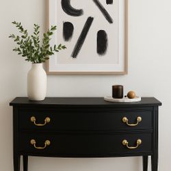 Elegant Black Vintage Console Table with Brass Hardware
