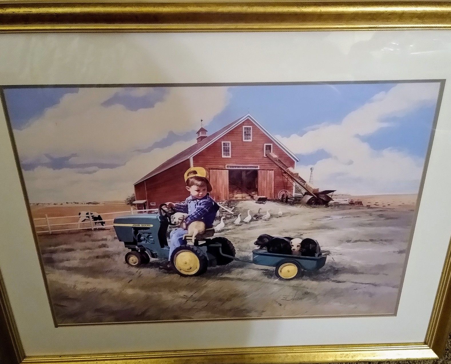 JOHN DEERE TRACTOR RIDE!! Don zolan painting 3 out of $999 tractor ride John Deere little boy and dogs farm scene