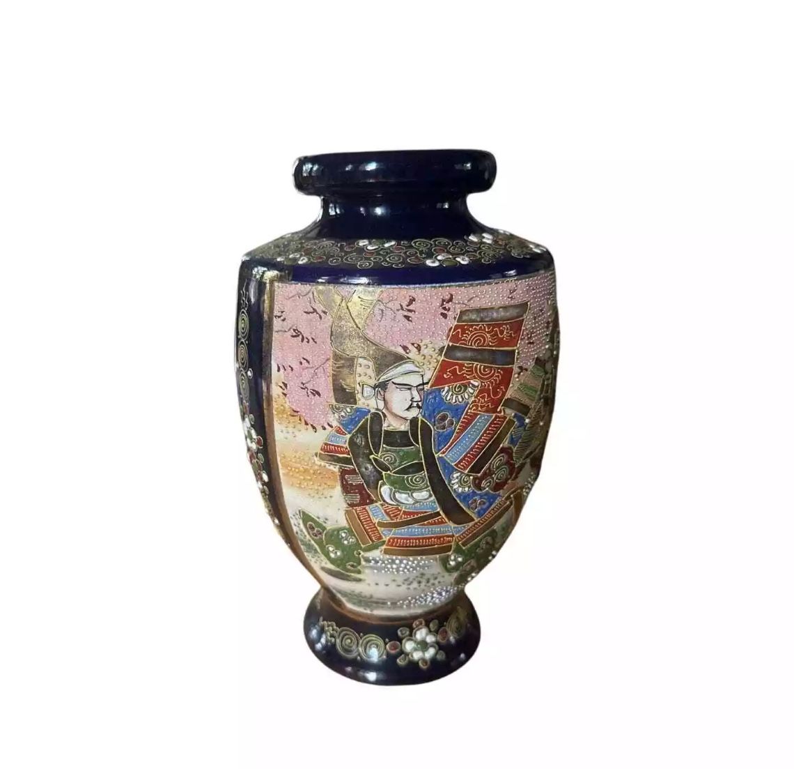 Vintage Antique Japanese Satsuma Hand Painted Vase Decor Ceramic Pottery Gilded