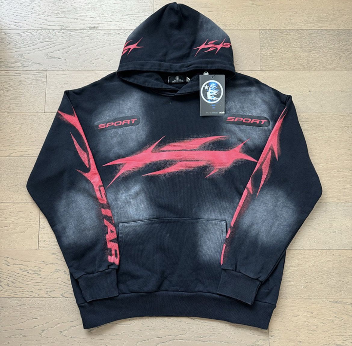 Red And Black Classic Hellstar Logo Cotton Hoodie