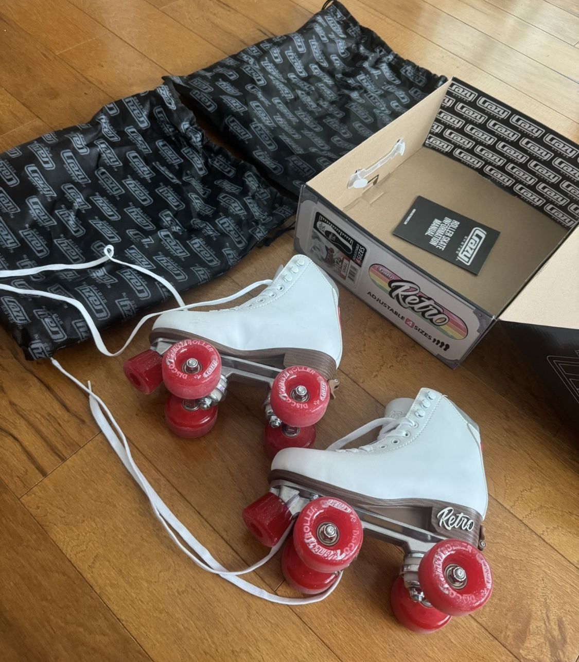 Crazy Skates Retro Roller Skates Adjustable 4 sizes Classic Quad Skates for Girls In excellent condition Retail $129 Comes with dust bags and original