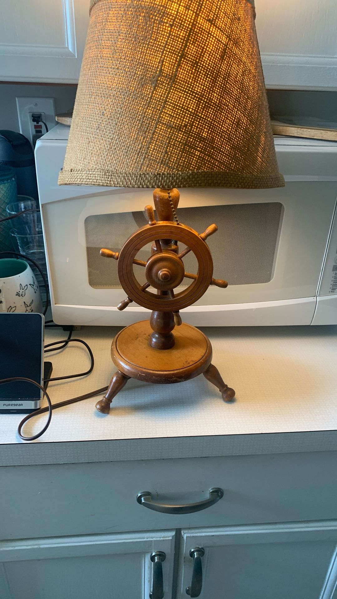 Vintage Nautical Wooden Lamp Mid Century