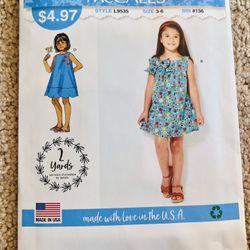 McCall's Girls Pullover Dress Pattern L9535  It’s Sew Simple Size 3-6. **NEW