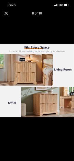 Natural Wood Ribbed nightstand with Drawers