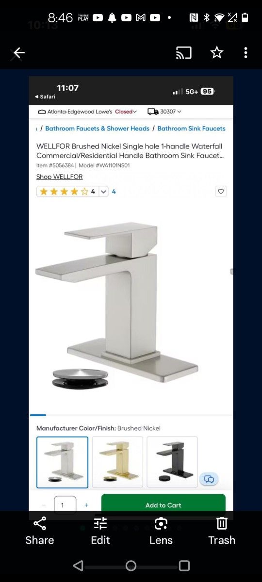 WELLFOR Brushed Nickel Single hole 1-handle Waterfall Commercial/Residential Handle Bathroom Sink Faucet...
Item # |
Model #WA1101NS01
