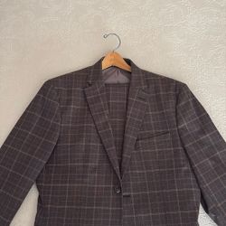 H&M Brown Plaid Slim Fit Full Suit 30R