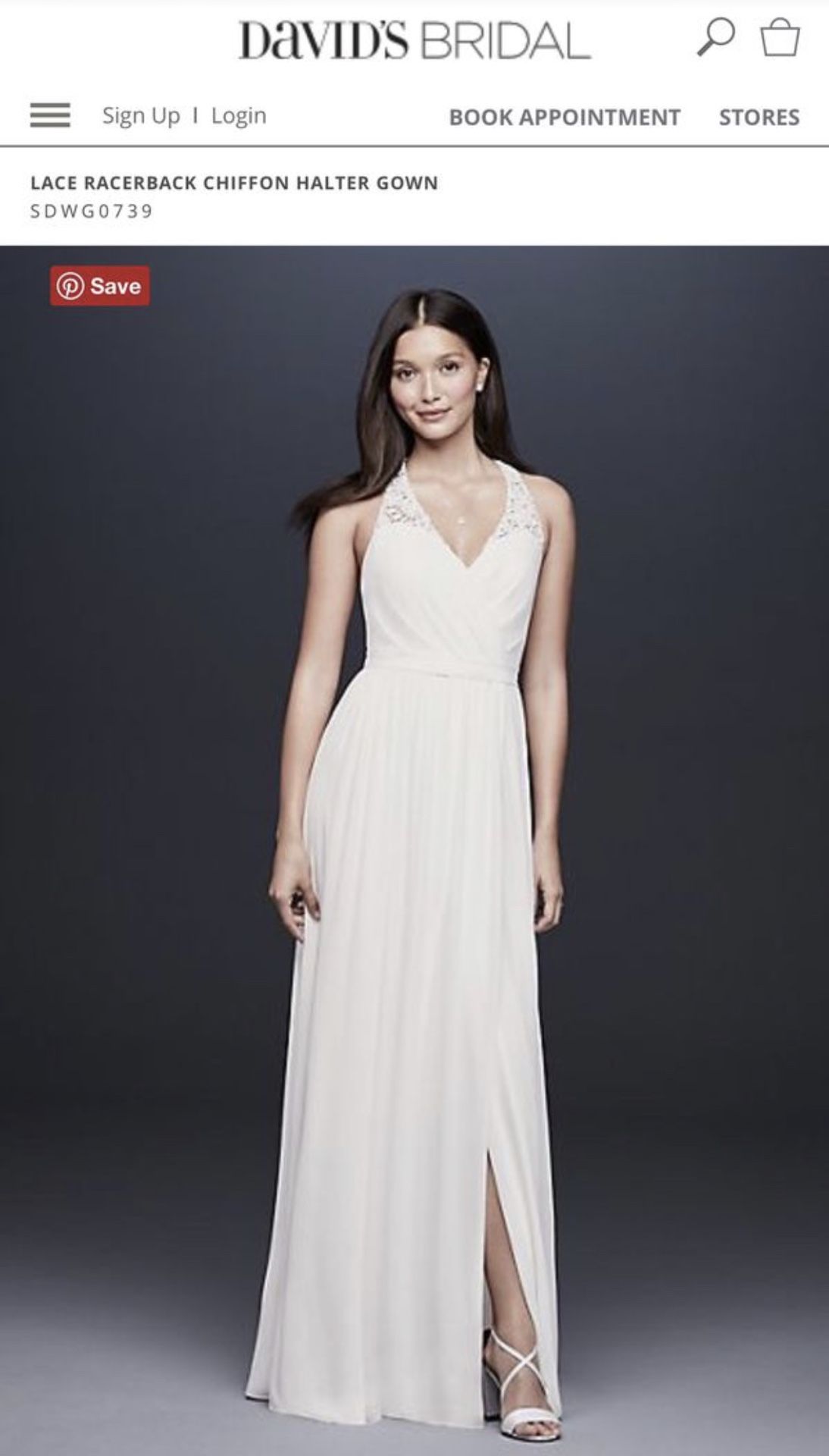 NEW Lace Racerback Chiffon Halter/Wedding Gown Size 12
