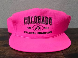 Vintage 1990 Colorado Buffaloes National Champions Neon Hot Pink Snapback Hat Nylon
