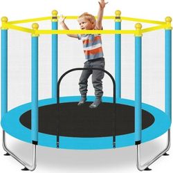 60" Toddler Trampoline for Kids Ages 1-8, Indoor & Outdoor Kids Trampoline with Safety Enclosure Net, Birthday Gifts for Kids (Blue)
