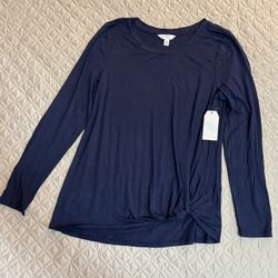 Women Blue Long Sleeve Twist Front Tee Size 4/6