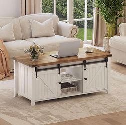 Farmhouse Lift Top Coffee Table with Sliding Barn Doors