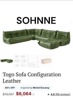 SOHNNE  Michel Ducaroy  inspired TOGO  Modular Leather Sectional Configuration  BNWOT