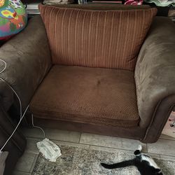 Large Brown Leather Couch & Chair Combo 