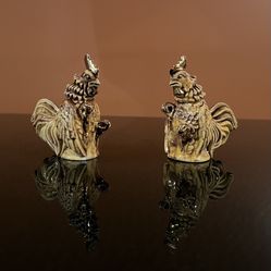 Vintage Small Elegant Rooster Figurines Fighting Cocks With Gold Accents