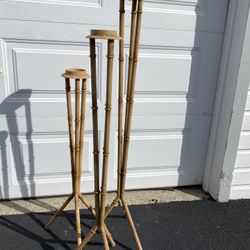 Set Of 3 Tall Metal Bamboo Type Candle Holders