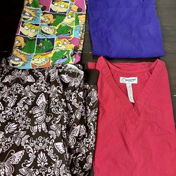 Lot of 3 scrub tops and 1 scrub jacket size XL