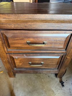 Wood 2-Drawer Nightstand with Brass Handles