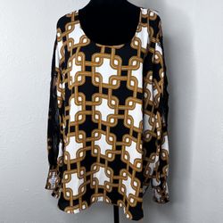 CATO EST 1946 LONG SLEEVE GEOMETRIC PRINT TUNIC SHIRT CHAIN Sz: 22/24W NEW LACE SLEEVE